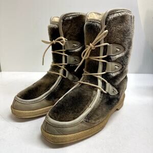 VTG RARE Quoddy 9614 Double Deerskin Leather Fur Moccasin Boots Mukluks USA 8